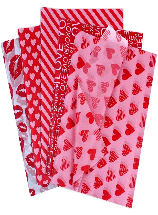 AORZIT Valentines Day Tissue Paper Bulk 80 Sheets Assorted 5 Designs Red Pink Heart Lip Love You Pattern Wrapping Tissue Paper Bulk for Gift Bags Mother's Day Birthday Wedding Decor - Image 1